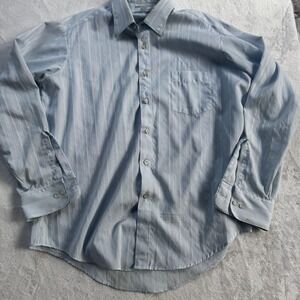 Vintage Sears Perma-Prest Shirt Mens 17 34-35 Blue Stripe Long Sleeve Dress 80s